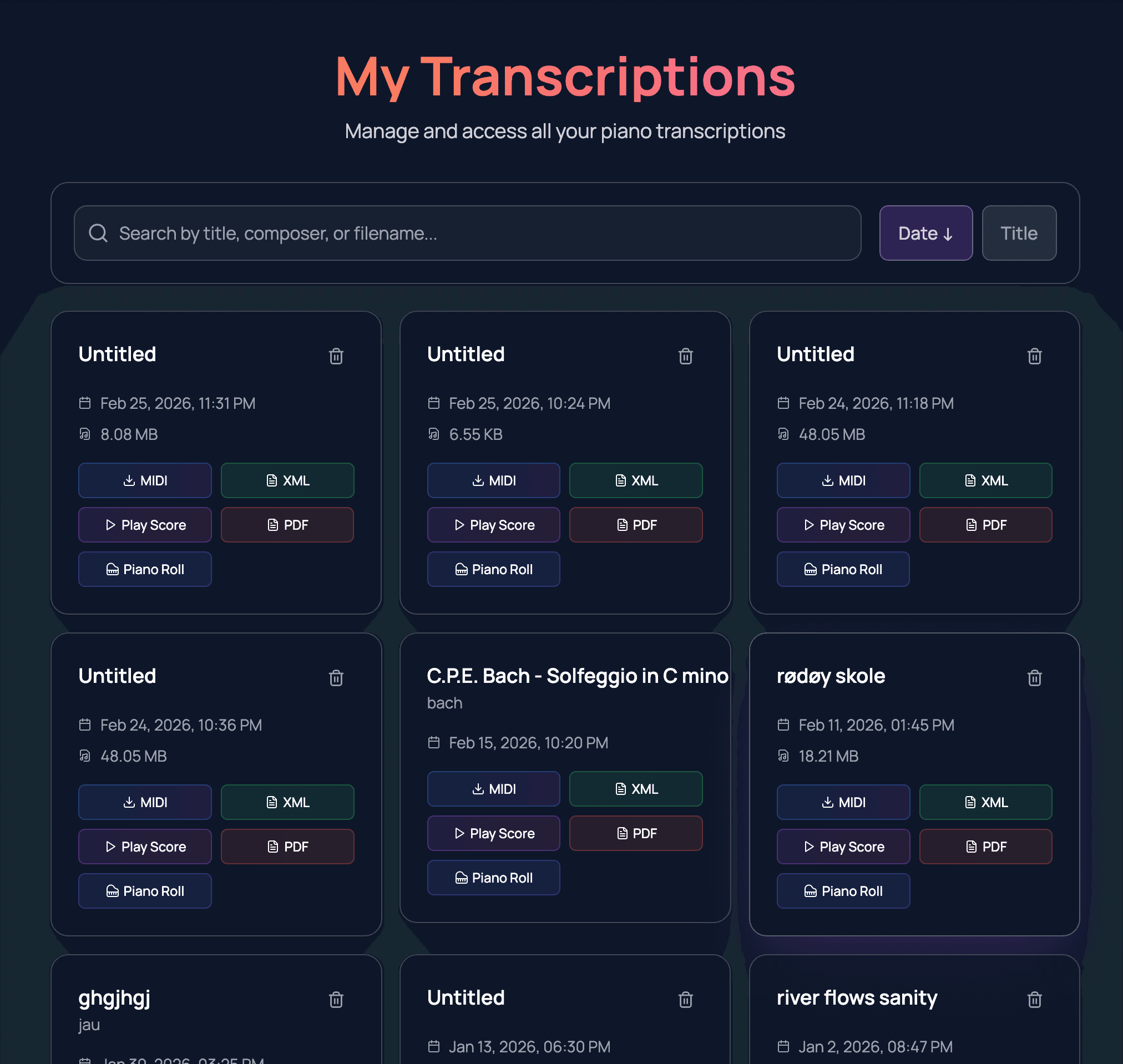My Transcriptions Cloud Library