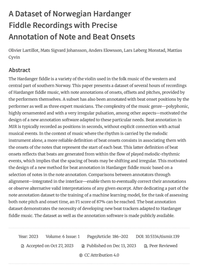 A Dataset of Norwegian Hardanger Fiddle Recordings with Precise Annotation of Note and Beat Onsets