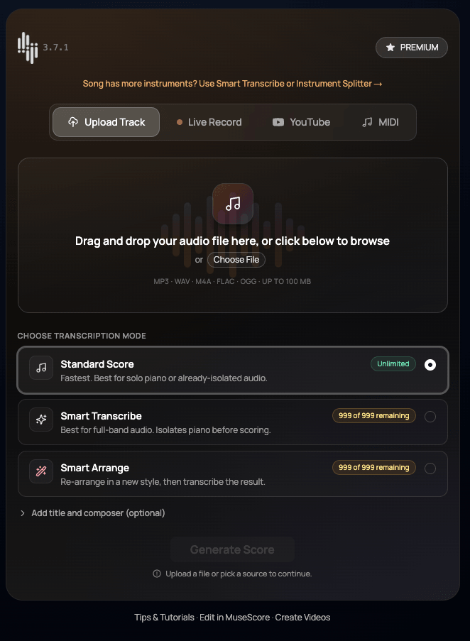 Choosing Smart Arrange on the transcribe screen