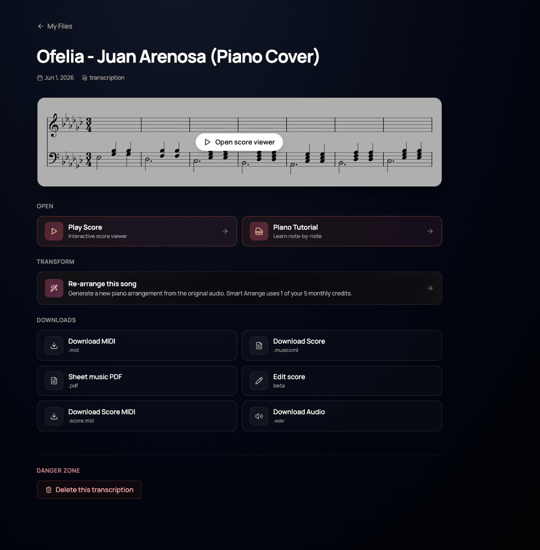 AI Piano Transcription — Sheet Music from Audio | Bots for Music