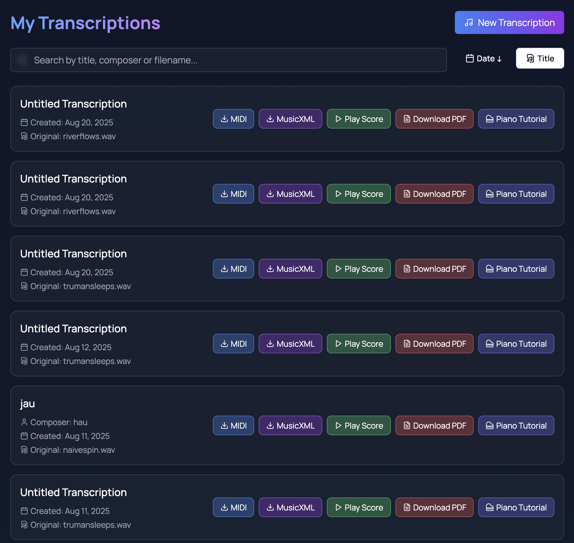 My Transcriptions Cloud Library